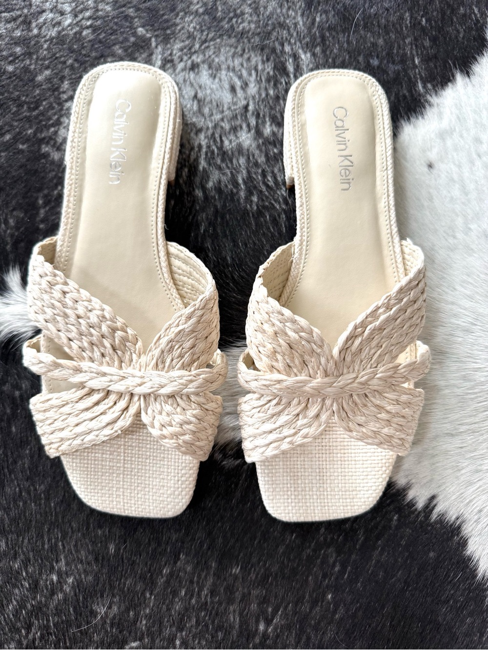 Calvin Klein Beige Braided Knot Slide Mules